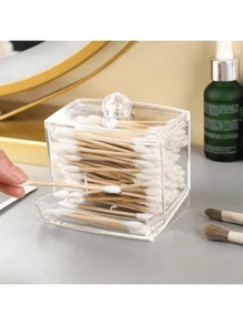 1 Set Acrylic Cleaning Swab Holder With Bamboo Lid, Clear Small Cleaning Swab Dispenser, Plastic Q-Tip Organizer, Toothpick Storage Box, Bathroom Cabinet Decorative Organizer, Includes 100 Bamboo Toothpicks