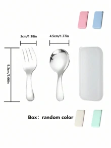 3件套不锈钢短柄圆头勺套装 多用途叉勺套装 便携带盒餐具套装 适用于烘焙、冰淇淋、茶咖啡、糖盐、蛋糕甜品 户外便携 旅行商务办公族 厨房用具 烘焙用品 家居必备