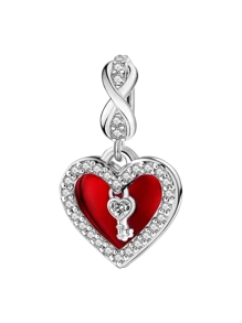 1 PC Fashionable 925 Sterling Silver Red Love Zirconia Double Ring Beads Pendant Beads Pendant Ball Suitable For Bracelets DIY Women's Jewelry