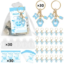 30pcs/10sets 10/20/30 Sets Baby Shower Favors With Design Key Chains With White Organza Bags And Thank You Tags Boys And Girls Baby Shower Party Favor Holiday Essentials Suitable For Shower Party Favors Birthdays And Event Decorations