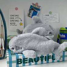 Fashionable Grey Shark Shape Large Capacity Portable Pencil Case - Soft Plush Polyester Travel, School, Makeup And Headphones Storage Bag - Cute Handheld Accessory - Back To School Season Supplies, Great For School And Office Stationery Storage - Perfect Gift For Shark Lovers, Back To School Season Must-Have | Desk Accessories, Pencil Cases, Makeup Bags
