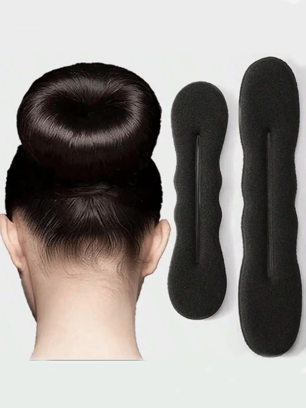 Moldeador de moño de esponja negra, recogido, para uso diario y viajes, accesorio portátil y ligero, para el peinado de moño de bailarina para mujeres con cabello fino o delgado, herramienta de peinado de moño/chignon/cabeza de coco para mujer, moldeador de volumen de moño