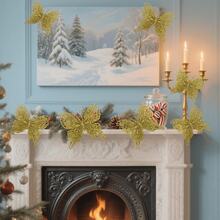 1/6/12PCS Artificial 15cm Plants With Fake Butterfly Pendant ,Sparkling Glitter Christmas Decorations For Festival Wedding Party Home Indoor Dining Table, Room,Bedroom Decoration, Gift, Wreath, Rattan Diy Decoration Accessories,Christmas Tree And Christmas Plant Decor Home Decor