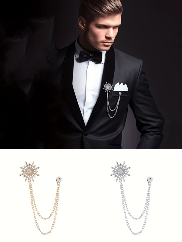 1 pièce Broche pour homme, épingle de revers avec strass, accessoire de costume, cadeau personnalisé pour mari, père, petit ami, pour chemise, costume, anniversaire, mariage, Noël, Halloween