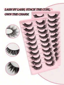 10 对完美妆容仿貂皮睫毛 - 奢华纤细蓬松的猫眼造型，自然假睫毛，D 卷曲，无香型，多对装，打造丰盈眼妆 - 彩色 - 查看 7