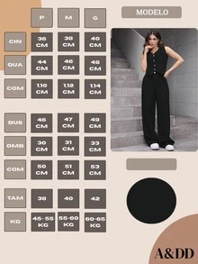 A&DD MODA, Ref: AS1431 – Women's Plain Suit, High-Waisted Straight Casual Pants, V-Neck Cardigan, Sophisticated Look, High Quality, Modern Look, Versatile Piece, Elegant Style, Two-Piece Set, Casual Chic Look, Comfortable And Stylish, Skirt With Pockets, Elastic Waistband, Eye-Catching Piece, Perfect For Spring And Summer, Blogger Style, Casual And Formal, Suitable For All Occasions, Elegant And Fresh, Feminine Look, Summer 2025 Collection. - 黑色 - 查看 7