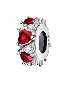 1 PC Fashionable 925 Sterling Silver Red Love Zirconia Double Ring Beads Pendant Beads Pendant Ball Suitable For Bracelets DIY Women's Jewelry