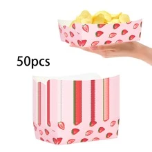 10pcs/20pcs/50pcs Strawberry Paper Food Boat Trays Pink Red Berry Fruit Food Boats Disposable Serving Tray Bowl Holder Disposable Paper Boats Containers For Wedding Berry First Birthday Babe Shower Party Snack