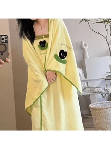 1pc/2pcs/3pcs Coral Fleece Wearable Bathrobe, Towel, Hair Drying Cap, Princess Hat, Towel Set, Tulip Embroidery Bathrobe Set