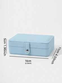1 件 16*11*5 厘米皮革多功能双层珠宝收纳盒，适用于耳环、戒指、项链，女士便携式珠宝盒收纳整理器旅行必需品返校宿舍收纳 - 藍色 - 查看 2