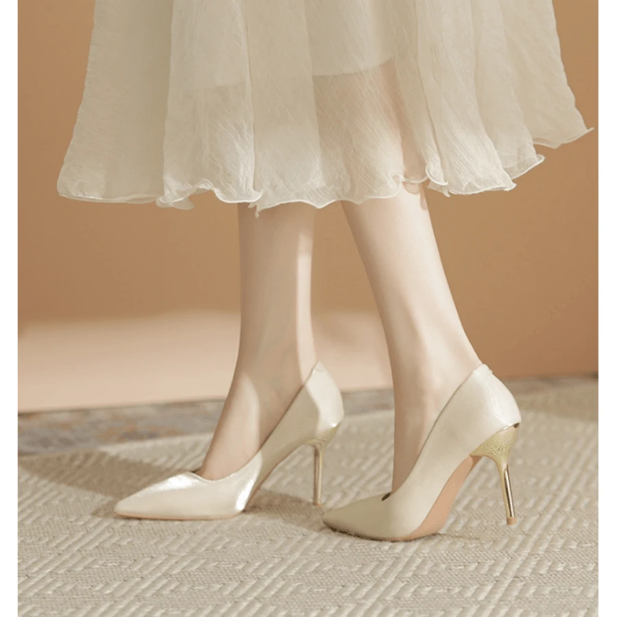 Pointed 9cm Stiletto Shallow Mouth Pearl High Heels Women's Shoes French Temperament Lady Wedding Shoes Bridesmaid Shoes