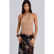 Entryyh Glitter Knitted One Piece Top Women Fashion Halter Shawl Multi-Wear Holiday Cape Beach Tank 2025 Summer Casual Cover Ups