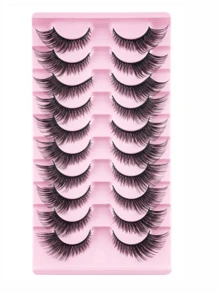 10 对完美妆容仿貂皮睫毛 - 奢华纤细蓬松的猫眼造型，自然假睫毛，D 卷曲，无香型，多对装，打造丰盈眼妆 - 彩色 - 查看 10