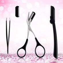 3-In-1 Eyebrow Scissors Kit,For Personal Facial Hair Removal,Multifunctional Ms. Exfoliating Beauty Tool,Including;Eyebrow Comb Scissors, Hair Removal Tweezers,Eyebrow Razor(Black),Makeup,Cheap,Room Decor,Vanity,Travel,Bedroom,Makeup Accessories,Tweezers