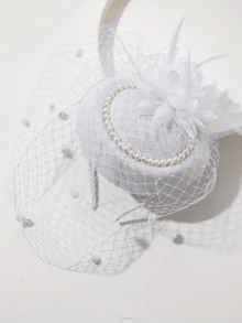 Mũ đính ngọc trai giả, kiểu dáng cổ điển thanh lịch, phụ kiện cưới cô dâu, được trang trí bằng lông vũ giả và chi tiết lưới, phụ kiện đội đầu cho dịp đặc biệt, mũ chóp nhỏ, mũ mini, mũ Derby, phụ kiện tóc, đồ dùng học tập, duyên dáng, mũ đội đầu, trang trí tiệc, quà tặng, trang phục dự tiệc, dạ hội. - trắng - Xem 2
