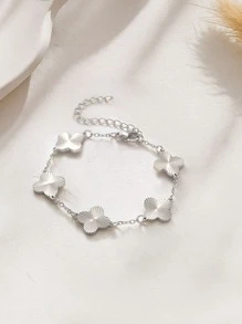 Handmade Polished Stainless Steel Four-Leaf Clover Jewelry Set, Necklace, Bracelet And Earrings For Women For Daily Wear For Gift