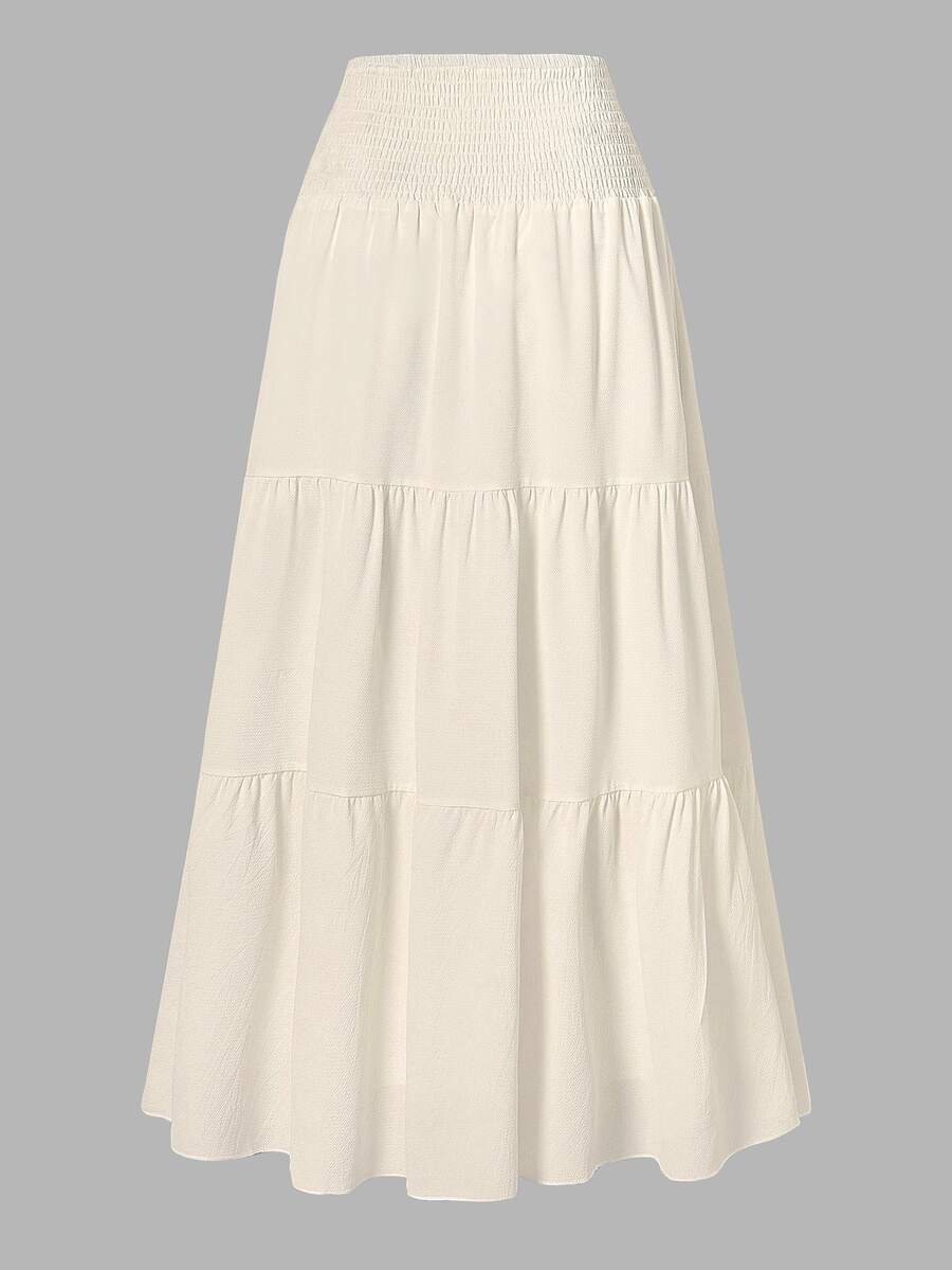 Chân váy nữ màu trơn tối giản, kiểu dáng xếp ly, thích hợp cho mùa xuân.