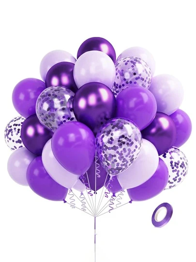 47/26pcs/Set 10/12inch Purple Metallic/Dark Purple/Fuchsia Purple/Clear Purple Sequin Confetti Balloons, Colorful Latex Balloons, Suitable For Anniversary, Birthday Party, Christmas Decor, Family Gathering, Outdoor Picnic, Graduation, Bachelor Party, Wedding, Valentine's Day Indoor & Outdoor Decorations