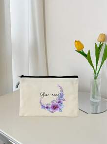 1 peça floral personalizável, única, moderna, minimalista, com estampa de letras, bolsa de transporte leve, pode acomodar telefone, bolsa de cosméticos, porta-moedas, bolsa clutch, essencial para passeios, design de letras fofo