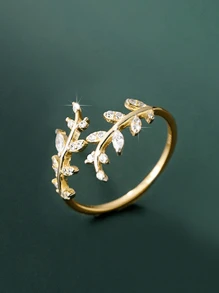 1 pieza Anillo con hoja de circonita cúbica blanca de moda para mujer, regalo de fiesta