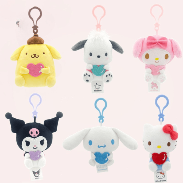 Sanrio 1 pieza Llavero con personaje Sanrio original: Kitty, My Melody, Kuromi, Pompompurin, Pochacco, lindo muñeco de peluche de anime Labu, regalo para Pascua, Día de la Madre y otras festividades, regalo de cumpleaños, recuerdo de fiestas, para bolsos de mujer, mochilas y llaveros de coche