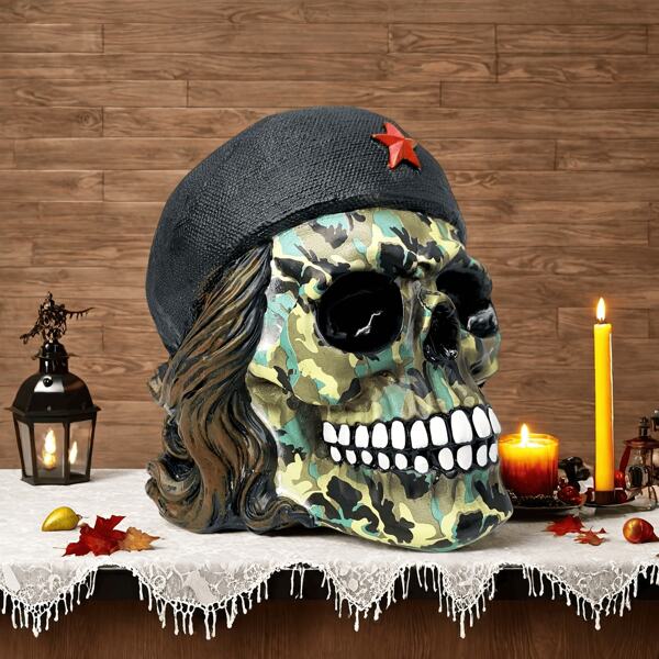 Statue de résine de crâne de pirate rétro - Décoration de bureau pour Halloween, décoration d'intérieur