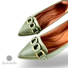 Women's Pointed Toe Talita Olive Green Elegant Business Office Buckle Flats - 橄欖綠 - 查看 6
