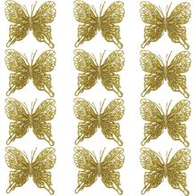 1/6/12PCS Artificial 15cm Plants With Fake Butterfly Pendant ,Sparkling Glitter Christmas Decorations For Festival Wedding Party Home Indoor Dining Table, Room,Bedroom Decoration, Gift, Wreath, Rattan Diy Decoration Accessories,Christmas Tree And Christmas Plant Decor Home Decor