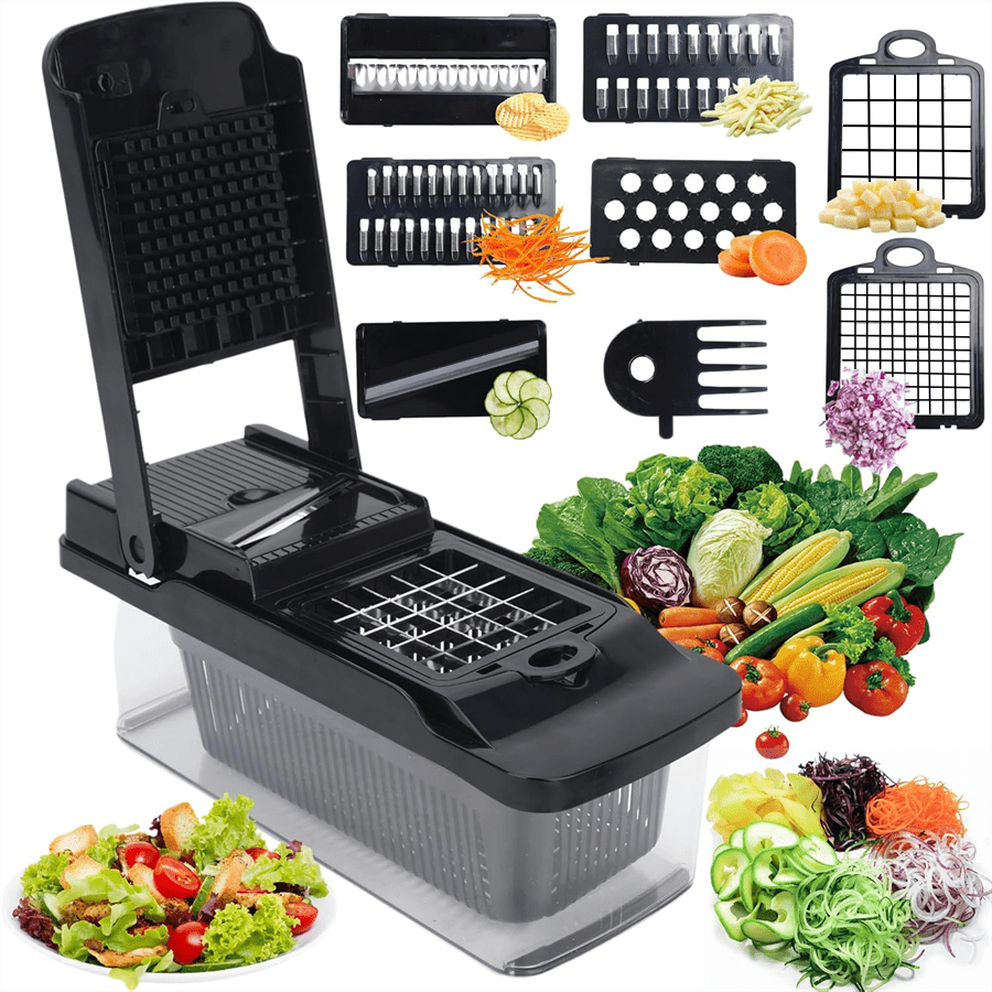 14-Piece Multi-Function Vegetable Chopper - Professional Onion Dicer, Fruit & Vegetable Slicer With Container, ABS Material Kitchen Cutting Tool - Universal Food Prep Tool For Home Chefs