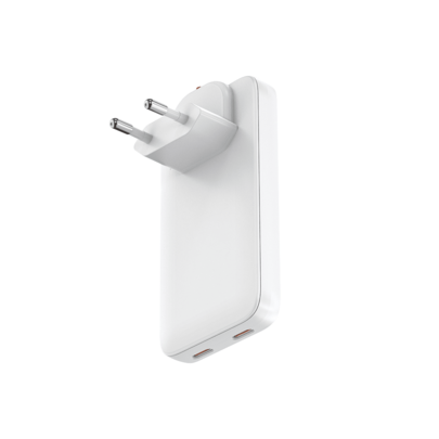 Adattatore a doppia porta USB-C con spina EU, caricabatterie da parete GaN 65W con 2 porte USB-C, caricabatterie da parete ultra sottile pieghevole, a