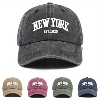 1 件复古水洗棒球帽 - 可调节纽约 1624 年设计，做旧都市风格，适合户外休闲穿着，街头时尚配饰，透气材质，适合街头风格爱好者