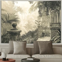 1pc 2D Backdrop - Tropical Rainforest Background Backdrop With Lush Green Plants And Hazy Atmosphere, Suitable For Indoor/Outdoor Use, Great For Parties, Celebrations, Photography Studios, Reusable Polyester Decor, Jungle Theme Decoration - Multicolor - View 1