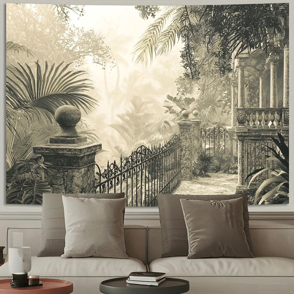 1pc 2D Backdrop - Tropical Rainforest Background Backdrop With Lush Green Plants And Hazy Atmosphere, Suitable For Indoor/Outdoor Use, Great For Parties, Celebrations, Photography Studios, Reusable Polyester Decor, Jungle Theme Decoration - Multicolor - View 1