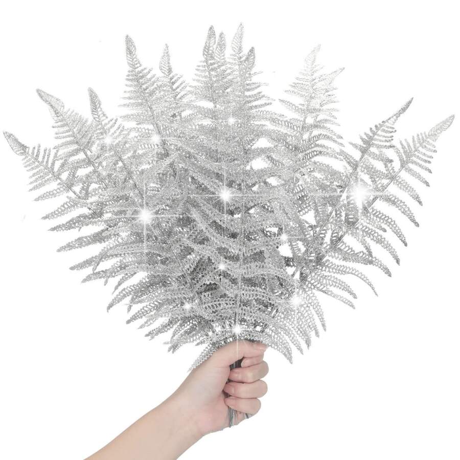 1/4/8PCS Sparkling Glitter Artificial 41cm Plants With Leaf,Fake ,Christmas Tree Decorations And Ornaments For Festival Wedding Party Home Indoor Dining Table, Room,Bedroom Decoration, Gift, Wreath, Rattan Diy Decoration Accessories,Christmas Tree And Christmas Plant Decor Home Decor Christmas Decorations