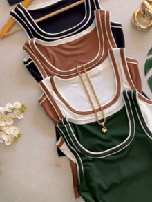 Women's Basic Tank Top In Plain Ribbed Fabric Summer - 綠色 - 查看 1