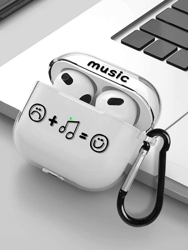 Locking Musical Smiling Face Graffiti Design Shockproof Protective Case For Airpods Bluetooth Earphone, Scratch-Resistant And Anti-Drop
