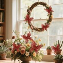 1/6/12PCS Artificial 15cm Plants With Fake Butterfly Pendant ,Sparkling Glitter Christmas Decorations For Festival Wedding Party Home Indoor Dining Table,Room,Bedroom Decoration, Gift, Wreath, Rattan Diy Decoration Accessories,Christmas Tree And Christmas Plant Decor Home Decor