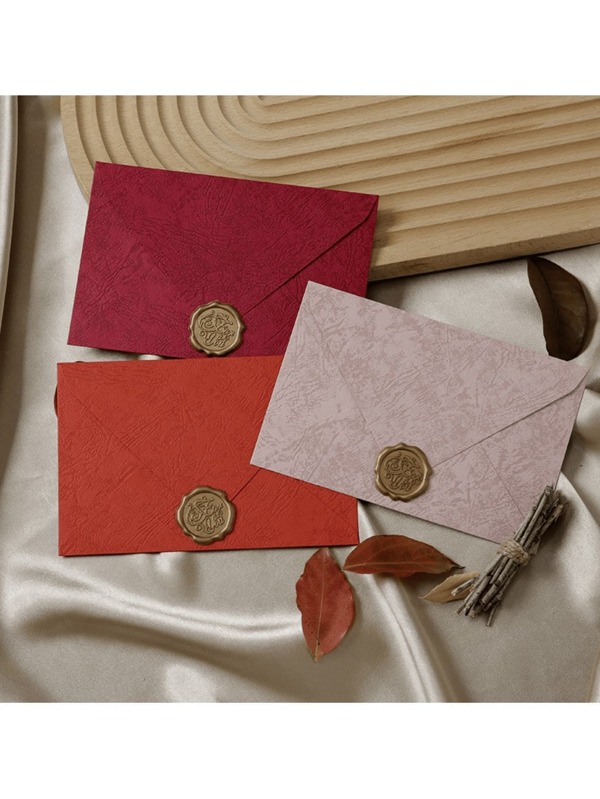 6pcs/14pcs Vintage Style Envelope Set, [Includes: 3pcs Envelopes, 3pcs Wax Seal Stamps, 8pcs Stationery Paper], Envelope Stationery Set, Party Invitations, Letters, Postcards, Customizable Gifts, DIY Invitations, Office Letters - Wedding, Holiday Envelope Gift Set