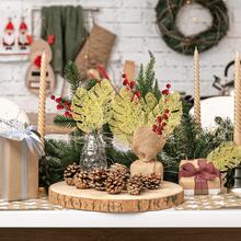 1/5/10 PIEZAS Plantas artificiales brillantes con purpurina de 38 cm, decoraciones y adornos para árbol de Navidad para festival, boda, fiesta, hogar, interior, mesa de comedor, habitación, decoración de dormitorio, regalo, corona, accesorios de decoración de ratán DIY, decoración de árbol de Navidad y plantas de Navidad