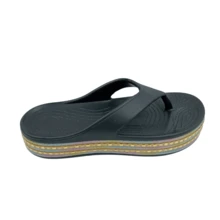 Sandalias Chanclas tipo Pata de Gallo Dama Mujer Con Plataforma Brillos Cómodas Suaves Moda para Baño y Playa - Negro - Ver 3