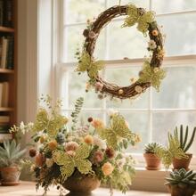 1/6/12PCS Artificial 15cm Plants With Fake Butterfly Pendant ,Sparkling Glitter Christmas Decorations For Festival Wedding Party Home Indoor Dining Table, Room,Bedroom Decoration, Gift, Wreath, Rattan Diy Decoration Accessories,Christmas Tree And Christmas Plant Decor Home Decor