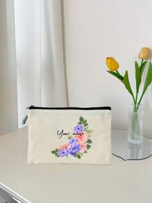 1 peça floral personalizável, única, moderna, minimalista, com estampa de letras, bolsa de transporte leve, pode acomodar telefone, bolsa de cosméticos, porta-moedas, bolsa clutch, essencial para passeios, design de letras fofo