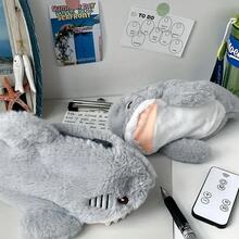 Fashionable Grey Shark Shape Large Capacity Portable Pencil Case - Soft Plush Polyester Travel, School, Makeup And Headphones Storage Bag - Cute Handheld Accessory - Back To School Season Supplies, Great For School And Office Stationery Storage - Perfect Gift For Shark Lovers, Back To School Season Must-Have | Desk Accessories, Pencil Cases, Makeup Bags