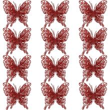 1/6/12PCS Artificial 15cm Plants With Fake Butterfly Pendant ,Sparkling Glitter Christmas Decorations For Festival Wedding Party Home Indoor Dining Table,Room,Bedroom Decoration, Gift, Wreath, Rattan Diy Decoration Accessories,Christmas Tree And Christmas Plant Decor Home Decor