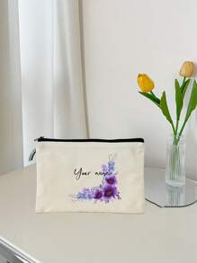 1 peça floral personalizável, única, moderna, minimalista, com estampa de letras, bolsa de transporte leve, pode acomodar telefone, bolsa de cosméticos, porta-moedas, bolsa clutch, essencial para passeios, design de letras fofo