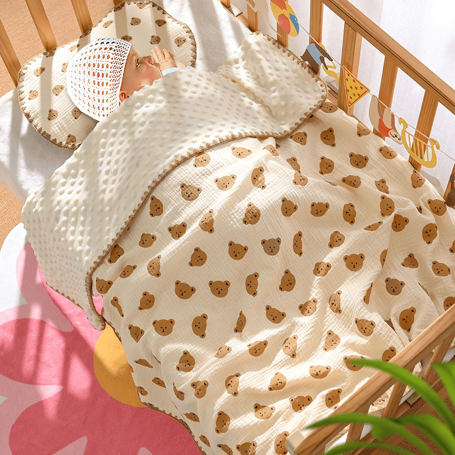 1pc Baby Blanket, Unisex Infant Toddler Super Soft Crib Blanket With Double-Layer Dotted Backing, Animal Pattern And Soothing Raised Dots, Suitable For Newborn, Infant, Baby Carriage And Crib