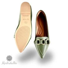 Women's Pointed Toe Talita Olive Green Elegant Business Office Buckle Flats - 橄欖綠 - 查看 8