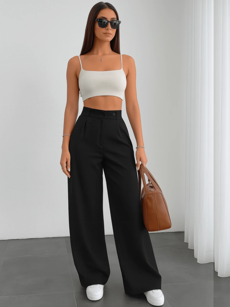 Sily Moda Women's Tailored Trousers With Italian Crossover Zip Detail - màu đen - Xem 1