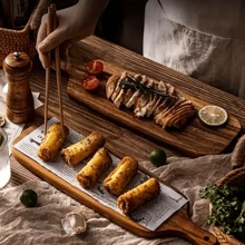 1 pieza Tabla de cortar gruesa - Resistente y grande de madera de acacia con diseño rectangular extra largo con mango, multiusos para queso y chacinería, tabla de carnicero para carne, pescado, frutas y verduras - Utensilio de cocina esencial fácil de limpiar, regalo navideño y bandeja de alimentos