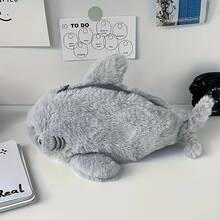 Fashionable Grey Shark Shape Large Capacity Portable Pencil Case - Soft Plush Polyester Travel, School, Makeup And Headphones Storage Bag - Cute Handheld Accessory - Back To School Season Supplies, Great For School And Office Stationery Storage - Perfect Gift For Shark Lovers, Back To School Season Must-Have | Desk Accessories, Pencil Cases, Makeup Bags